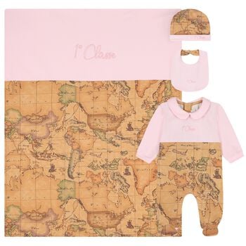 Baby Girls Beige & Pink Geo Map Babygrow Gift Set
